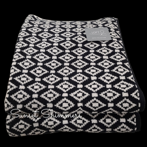 8pc Loft 2 Bath 2 Hand 4 Washcloth Black & White Diamond Tile Towel Set New - Picture 6 of 11